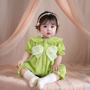6一12月婴儿衣服夏季薄款透气哈衣宝宝，连体衣短袖女夏装可爱超萌