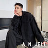 韩国版男装东大门21冬明星宽松个性獭兔长毛，拼接呢料大衣西装外套