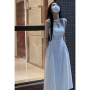 白色吊带连衣裙子女2023夏季春秋长袖法式小个子初恋收腰长裙