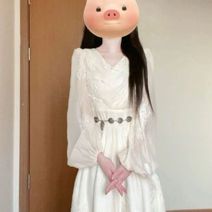 新中式国风白色盘扣连衣裙，高级感超好看气质泡泡，袖雪纺裙子春绝美