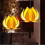 新中式禅意莲花吊灯仿古餐厅，荷花灯创意茶楼古典灯笼布艺灯具