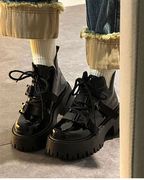 黑色马丁靴女秋2023厚底粗跟英伦风短靴甜酷小个子机车短筒靴