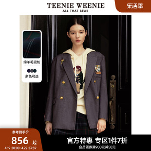 TeenieWeenie小熊奥莱春装学院风宽松中长款双排扣戗驳领西装外套