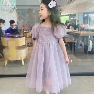 女童连衣裙夏装2024儿童洋气，仙气公主长裙紫色，小女孩蓬蓬纱裙