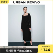 UR秋冬女装法式复古气质设计感褶皱方领连衣裙UWG730116