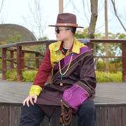 原创藏族服装藏袍男西藏民族，风藏装套装藏式外套，拼色藏服男式藏衣