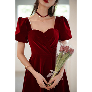 敬酒服新娘2024夏季红色回门结婚订婚礼服，连衣裙高级感小个子