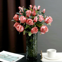 仿真花湿感保加利亚玫瑰花仿真花束，客厅餐桌摆件，复古花艺绢花摆设