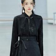 黑色立领衬衫长袖新中式国风改良汉服上衣配马面裙的衬衣女款秋季