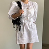 韩系chic夏季法式气质圆领，泡泡袖衬衫+高腰，显瘦包臀半身裙套装女