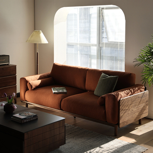 北欧实木北美黑胡桃木沙发，现代简约小户型，双三人客厅布艺沙发组合