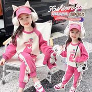 女宝宝卫衣套装春秋季2023韩版女童卡通T恤两件套运动装洋气