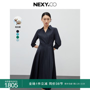 NEXY.CO/奈蔻2024年春季时尚气质西装领长袖阳光棉连衣裙女
