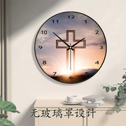 十字架钟表家居时钟挂钟实用无钟罩挂装饰表送电池创意石英静音钟