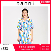 tanni女夏季圆领可爱收腰显瘦印花短袖连衣裙商场同款TJ11DR013A