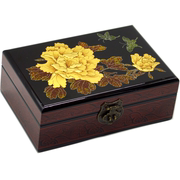 平遥推光漆器首饰盒金牡丹带锁木质饰品盒中式复古化妆盒结婚