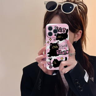 可爱甜酷煤球猫咪适用iphone15promax苹果14时尚趣味13粉色xr全包12保护小众高级感8套plus菲林手机壳女