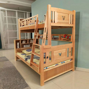 桦木全实木母子双层床上下铺木床，简约书架柜实木子母床儿童高低床