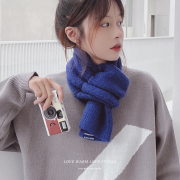 克莱因蓝短款针织小围巾，女秋冬天韩版学生，可爱百搭保暖围脖潮