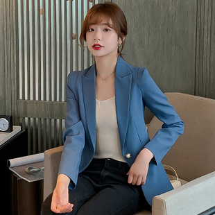 韩版女装甜美公主风气质百搭翻领耸肩长袖，纯色双口袋外套小西装