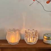 欧式复古郁金香玻璃烛台摆件餐桌浪漫氛围感装饰布置烛杯蜡烛台座