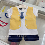 韩国儿童装21夏男童(夏男童，)宝宝马甲假两件帅气短袖领结洋气套装k二