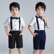 男童礼服帅气夏季格子背带裤两件套英伦风六一儿童钢琴演出服
