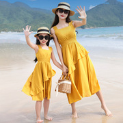 亲子装高端泰国海南三亚海边度假沙滩裙母女装长裙显瘦连衣裙a39#