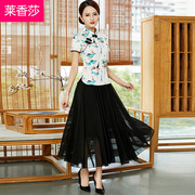 汉服女夏装中国风复古旗袍两件套民国风中式唐装短袖上衣茶艺服装