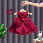 周岁礼服女宝女童蓬蓬裙，宝宝生日红色连衣裙婴儿，百日宴公主裙1