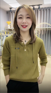 欧洲站2022年秋冬假口袋，套头宽松连帽毛衣针织衫女长袖外套潮
