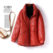 羽绒服女常规红色韩版宽松90白鸭绒(白鸭绒，)真皮外套冬季海宁绵羊皮衣