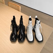 sixmadden2022冬季国内女靴，粗跟方头绑带短靴，马丁靴smf752