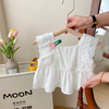 女童夏装上衣无袖2024儿童，白色衬衫韩版女宝宝，夏季洋气娃娃衫