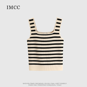 IMCC设计感小众米色条纹方领针织背心女夏宽松显瘦百搭打底衫吊带