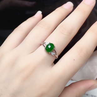 天然和田碧玉戒指女款s925纯银绿色宝石玉指环，开口可调节礼物