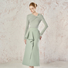 越南小众品牌hathong2023年冬季纤细高挑薄荷绿套装裙