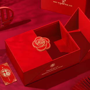 生日礼物盒盒喜庆包装盒红色伴手礼盒空盒子新婚高级大号高档