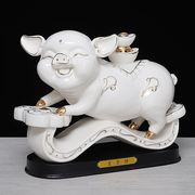 陶瓷猪摆件白色十二生肖，招财福贵猪，工艺品现代家居客厅玄关摆设