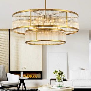 美式圆形水晶吊灯玻璃棒吊灯，创意个性简约北欧客厅，餐厅灯别墅吊灯