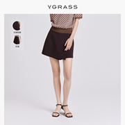 VGRASS深咖复古微A真丝裤子夏季薄款女裤裙一体防走光VSK3O20120