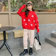 女童毛衣新年装红色针织衫2022秋冬装韩版洋气女大童打底线衫