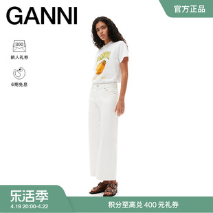 明星同款GANNI女装 桃子印花白色圆领宽松短袖T恤衫 T3529151