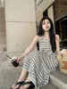 韩版条纹吊带连衣裙女装，夏季2023无袖裙子，a字气质高级感长裙