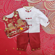 一周岁礼服男宝宝中式红色，儿童冠衣唐装中国风，婴儿百天抓周宴长袖