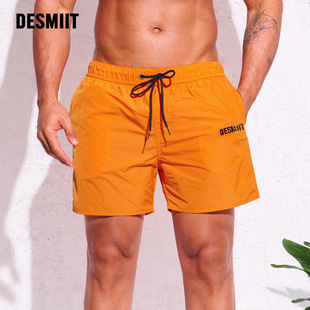 desmiit 男士休闲短裤速干三分沙滩裤夏季海边运动可下水游泳裤