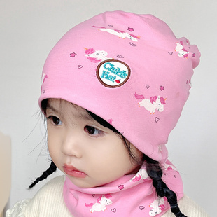 女宝帽子2024春款儿童帽子，女孩秋冬帽，可爱小童护耳纯棉帽围巾睡帽