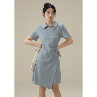 onemore气质小个子短袖连衣裙，2024夏季女小众设计感显瘦短裙