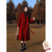 新年红色双面羊绒大衣女高级感2024冬季全羊毛呢子外套圣诞款