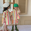 兄妹装韩国儿童条纹针织套装女童polo衫连衣裙男童短袖短裤套装